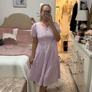 Adorable purple eyelet puff sleeved midi sun dress